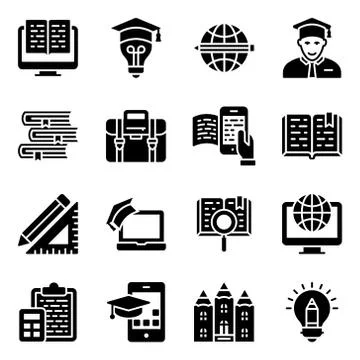School Education Solid Icons Pack Stock Illustration