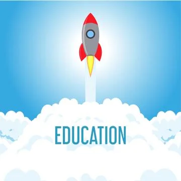 School education study vector university symbol concept. Rocket icon knowledg Stockillustratie