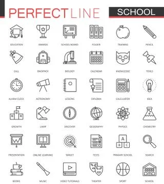 School education thin line web icons set. Outline icon design. Stockillustratie