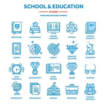 School education, university. Study, learning process. Oline lessons, tutorial Stock Illustration