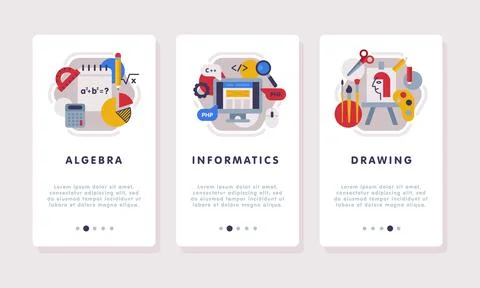 School Education Web Banner with Text Caption and Educational Objects Vector Set 스톡 일러스트