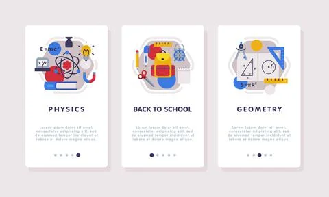 School Education Web Banner with Text Caption and Educational Objects Vector Set Stock Illustration