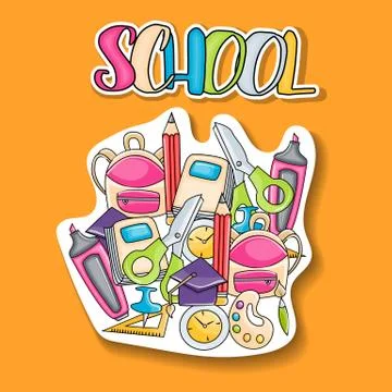 School elements clip art doodle sticker Stock Illustration