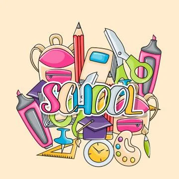 School elements clip art doodle sticker Stock Illustration