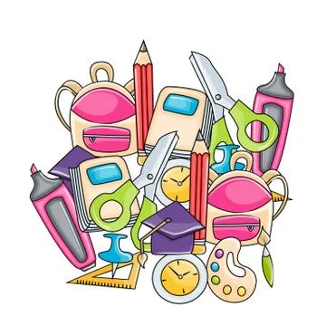 School elements clip art set in cartoon style. イラスト素材
