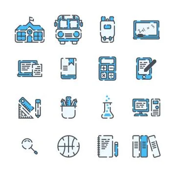 School Elements filled outline icon set on white background. Stock Illustration