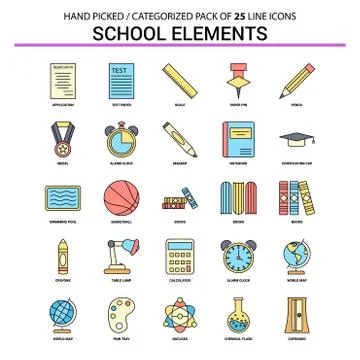 School Elements Flat Line Icon Set - Business Concept Icons Design イラスト素材
