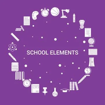 School Elements Icon Set. Infographic Vector Template Stock Illustration