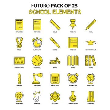 School Elements Icon Set. Yellow Futuro Latest Design icon Pack イラスト素材