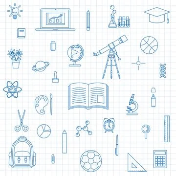 School elements line art Stock Illustration