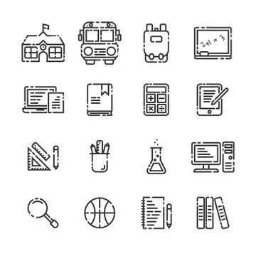 School Elements outline icon set on white background. 스톡 일러스트