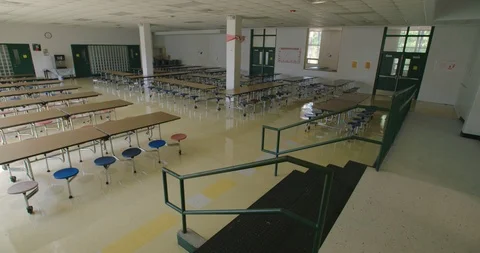 School Empty Cafeteria Dolly Right Pan Left Vidéo 97193857