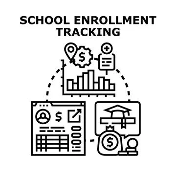 School enrollment tracking system managing educational data Stock Illustration