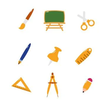 School equipment icon flat style. collection of isolated cartoon illustration Stock Illustration