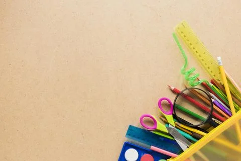 School equipment plain background Stock Photos