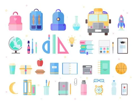 School equipment set. Collection of tools for education Illustrazione stock