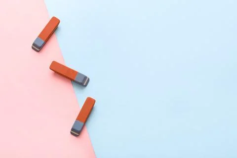 School erasers on color background Stock Photos