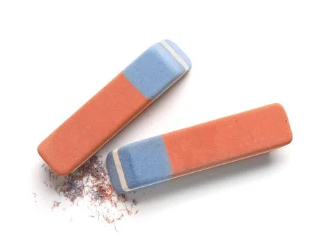School erasers on white background 库存照片
