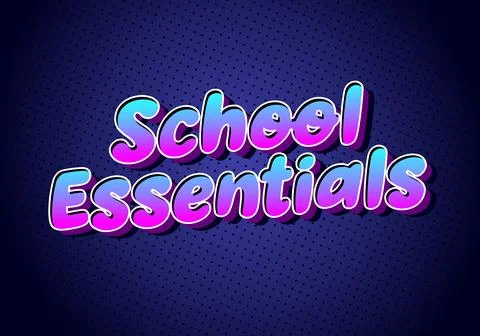 School essentials text lettering on dotted background Stock Illustration