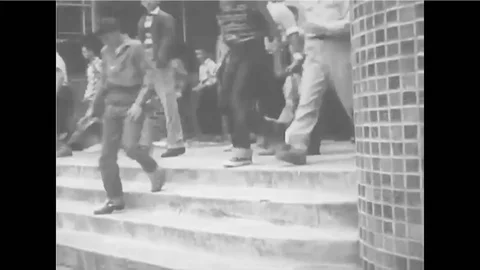 School evacuations are planned as part of a civil defense program in case of a Stock-Footage 116993949