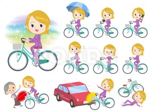 School fair skin girl purple jersey city cycle Stock Illustration