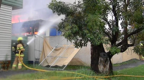 School Fire Classroom ablaze fire fight Stock Footage