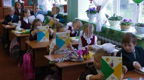 School, first grade, 1 September Stock Footage 28652605