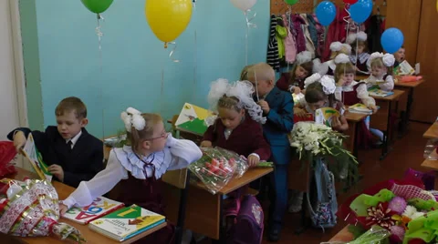 School, first grade, 1 September Stock Footage 28653305