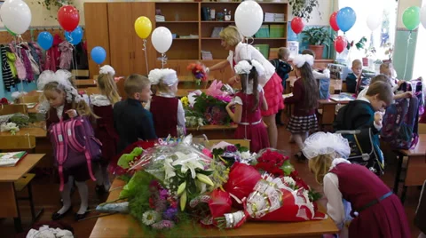 School, first grade, 1 September Stock Footage 28653720