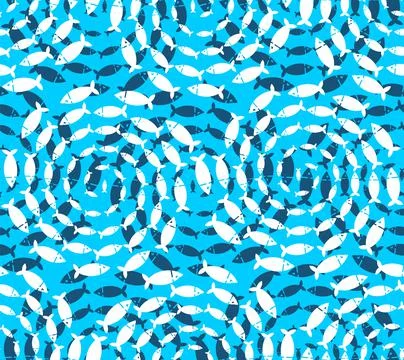 School of fish circular pattern seamless. Fishes swarm circle background. Bab Stock Illustration