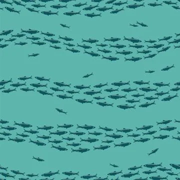 School of fish seamless vector pattern. Sardines. Textile, packaging, scrapbook Stock Illustration
