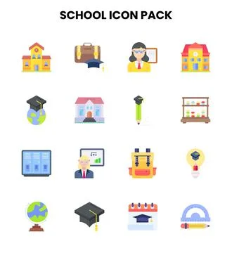 School Flat Bundle Icons Pack Stock Illustration