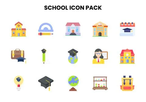 School Flat Bundle Icons Pack Stock Illustration