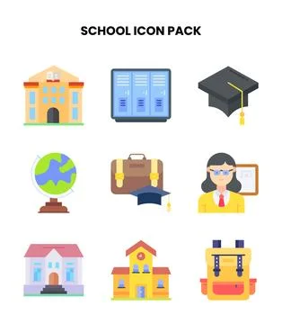 School Flat Design Icons Pack Stock Illustration