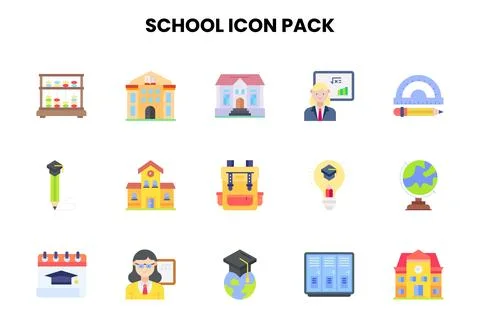 School Flat Graphics Icons Pack Stock Illustration