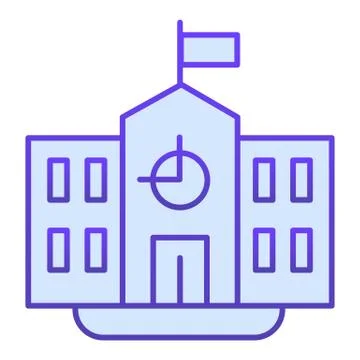 School flat icon. Classic building with clock and flag. Education vector design Ilustración de archivo
