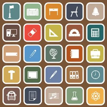 School flat icons on brown background Stock Illustration