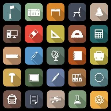 School flat icons with long shadow Stock Illustration