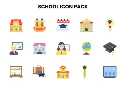 School Flat Icons Pack Stock Illustration