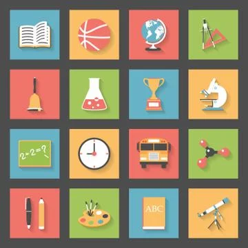 School flat icons set Stock Illustration