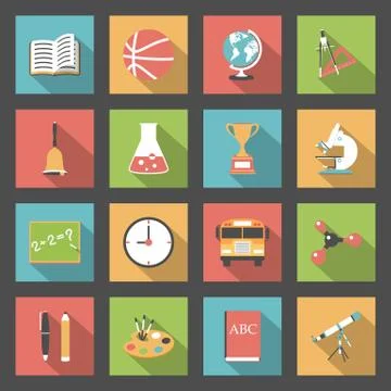 School flat icons set Stock Illustration