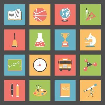 School flat icons set Stock Illustration