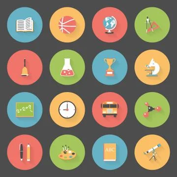 School flat icons set Illustrazione stock