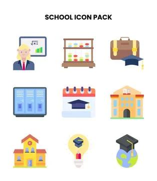 School Flat Scalable Icons Pack Stock Illustration