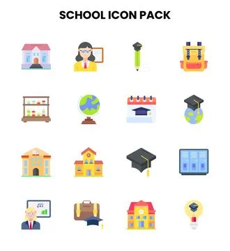School Flat Set Icons Pack Stock Illustration