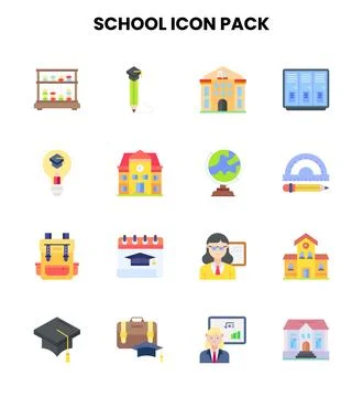 School Flat UI Icons Pack Stock Illustration