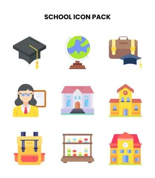 School Flat Vector Icons Pack Stock Illustration