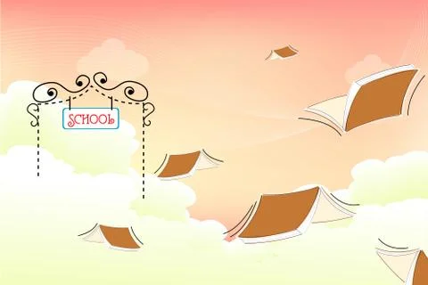 School with flying books Stock Illustration