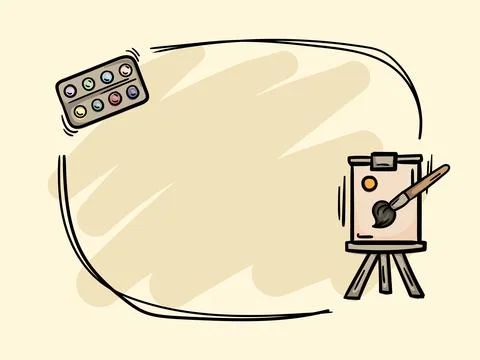 School frame with drawing board, brush and paints Stock Illustration