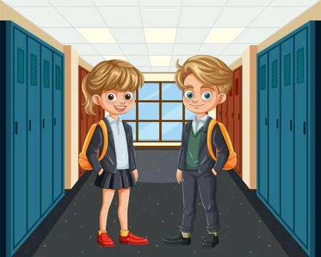 School Friends in Hallway Ilustración de archivo